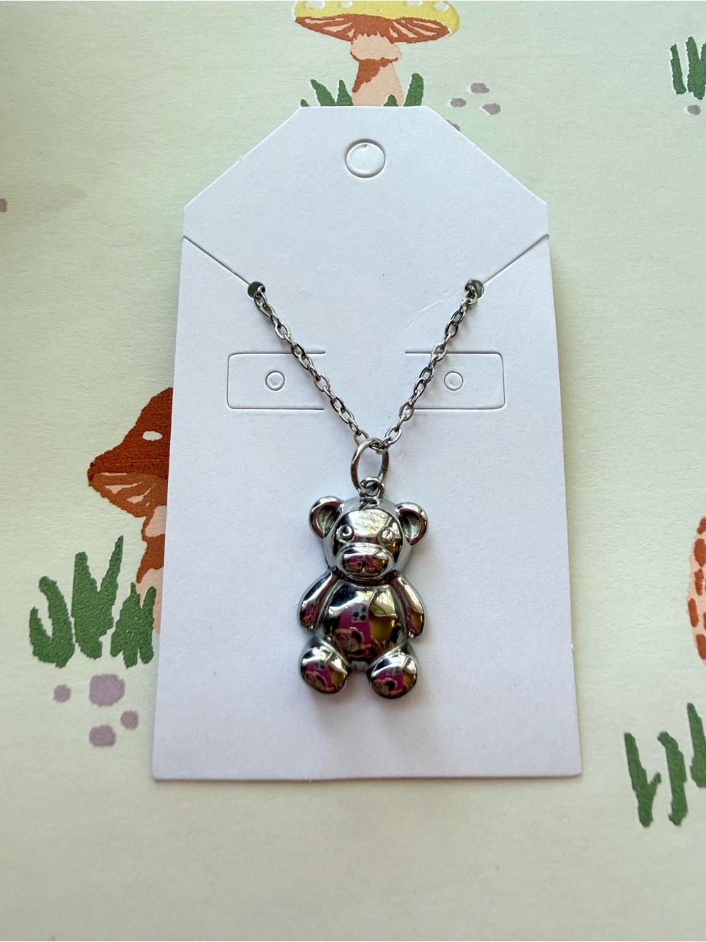 Silver Teddy Bear Pendant Necklace